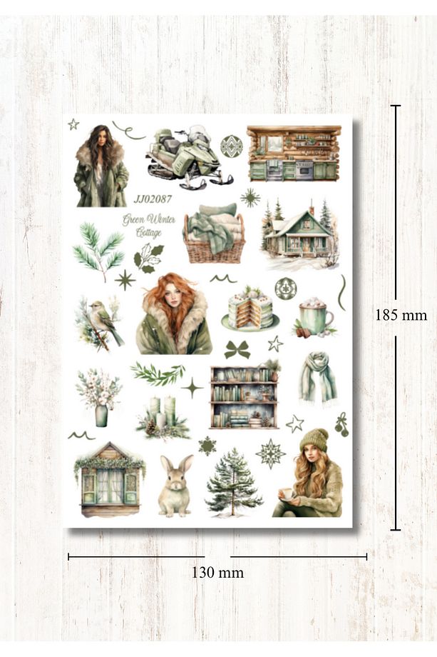 Green Winter Cottage 2 Adet Sayfa Şeffaf Sticker Seti ( Bullet Journal Ve Ajandalar İçin İdealdir) - 2