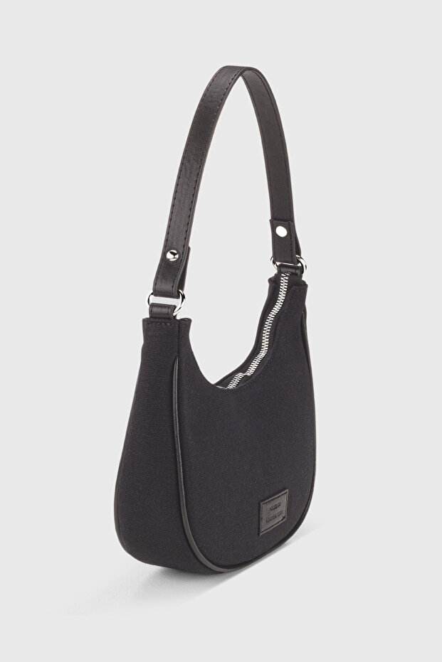 Women's Black Canvas Half Moon Handbag 242