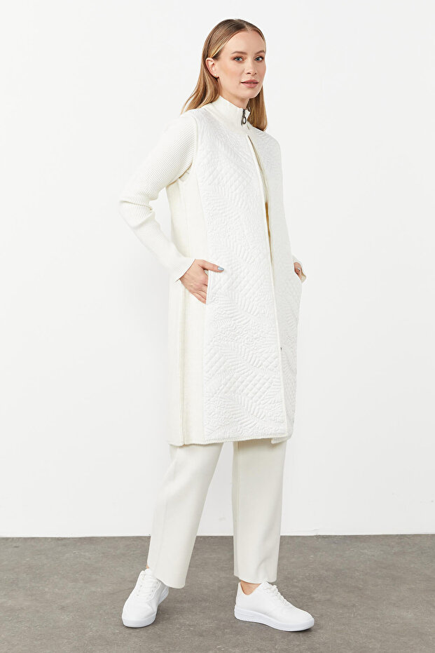 سترة طويلة مبطنة منقوشة - 1