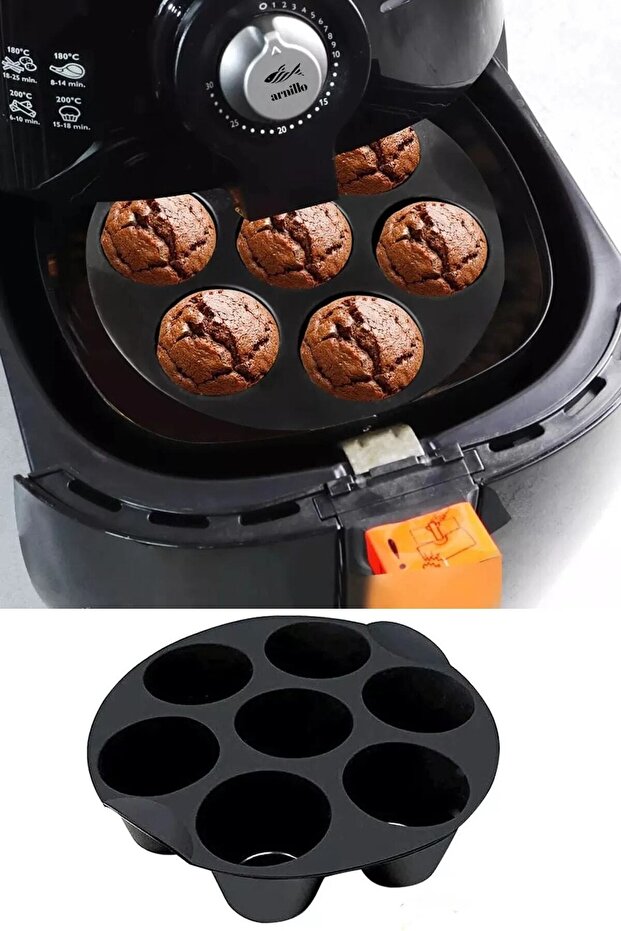 Airfryer Silicone Muffin Cake Mold 7 Cavity Cake and Donut Baking Dish Ice Cream Mold Black
