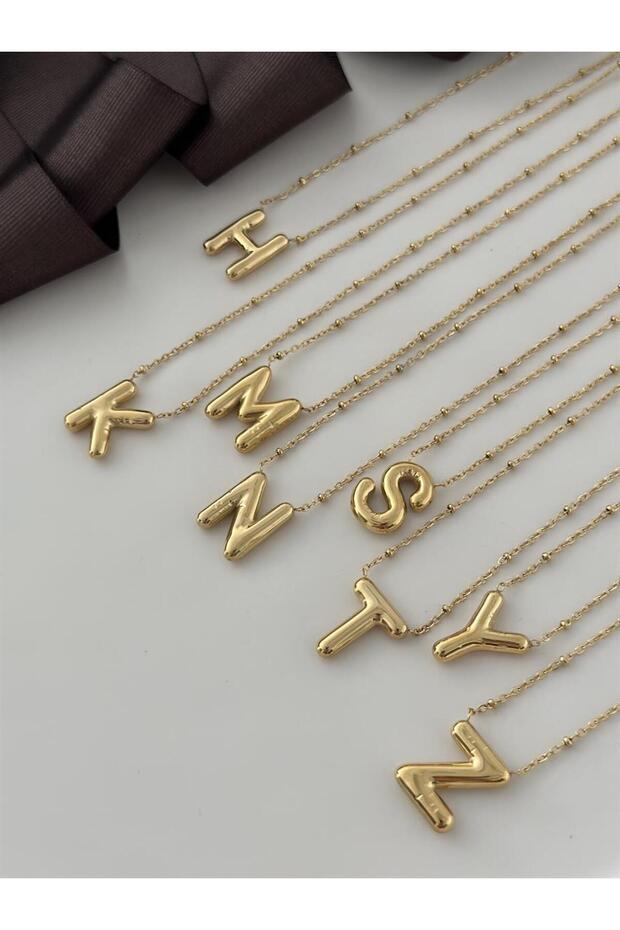 M Harfli Gold Çelik Bubble Harf Kolye - 3