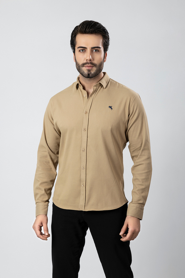 Men's Shirt Slimfit Lycra Fabric Long Sleeve Pa-180 Camel Color