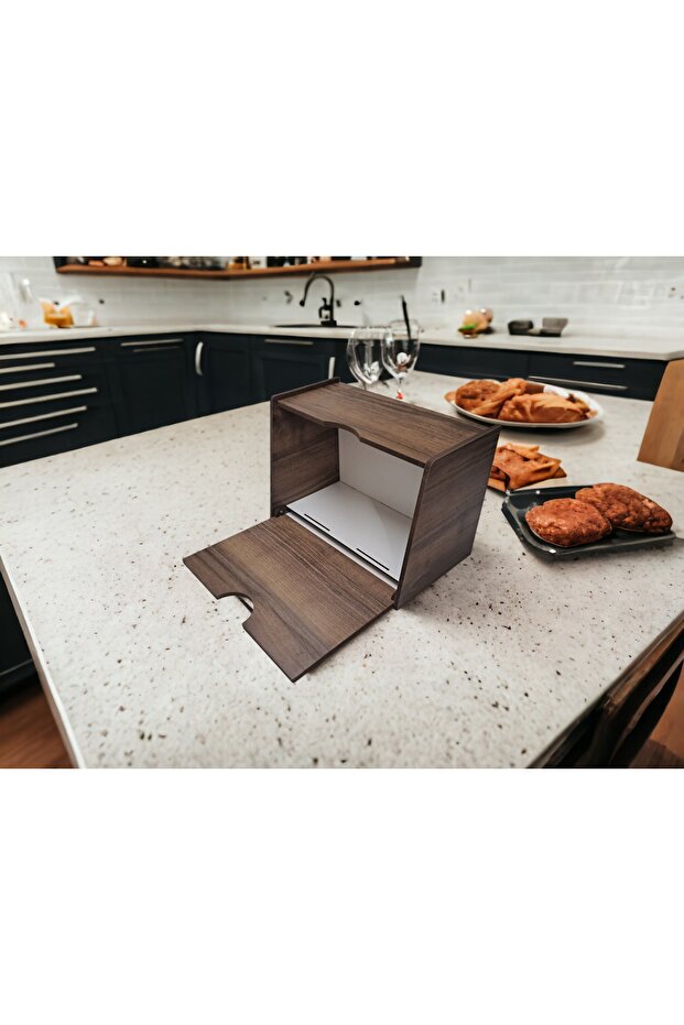 Brown (Haliç) with Wooden Bread Cutting Board - Gray (Rustic) Pattern - 5