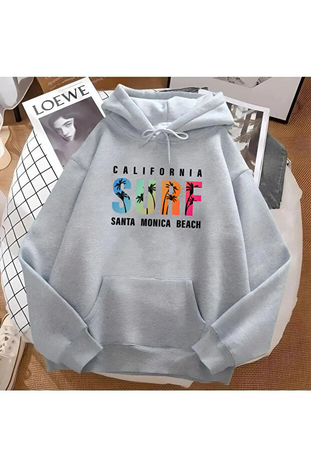 سويت شيرت 2ip Raised CALIFORNIA SURF مطبوع باللون الرمادي للجنسين