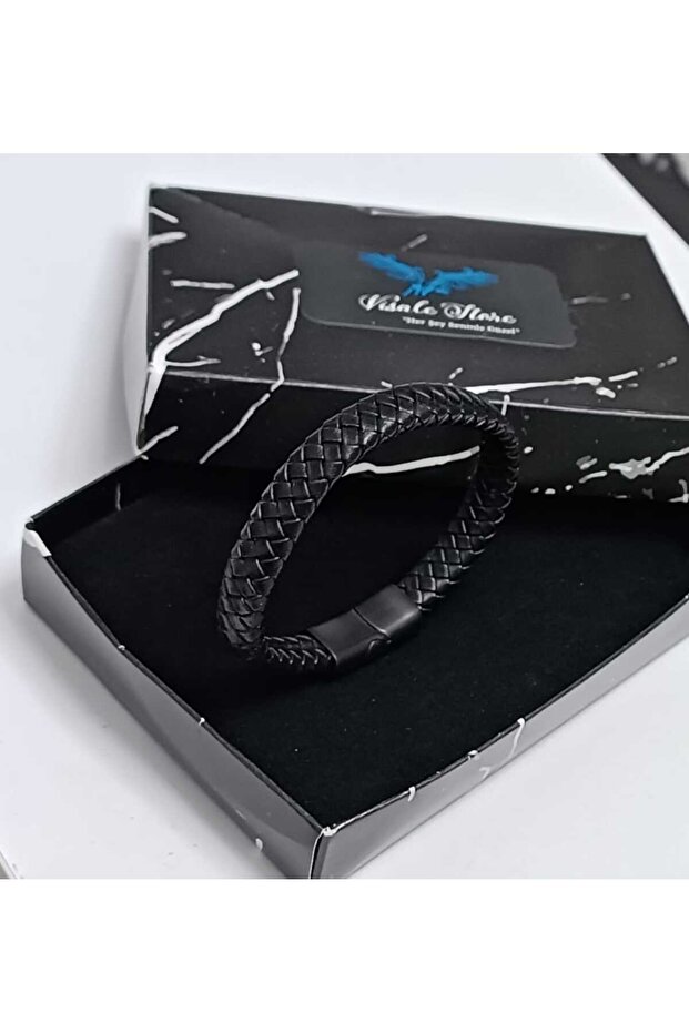 Braided Leather Bracelet with Steel Head