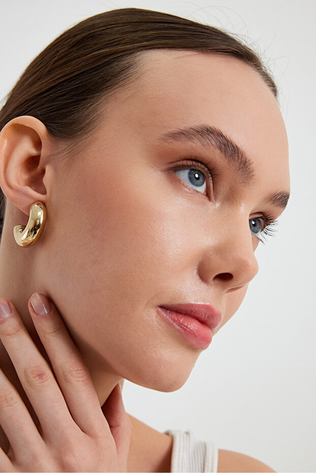 Gold Bombeli Kalın Halka Küpe - 7