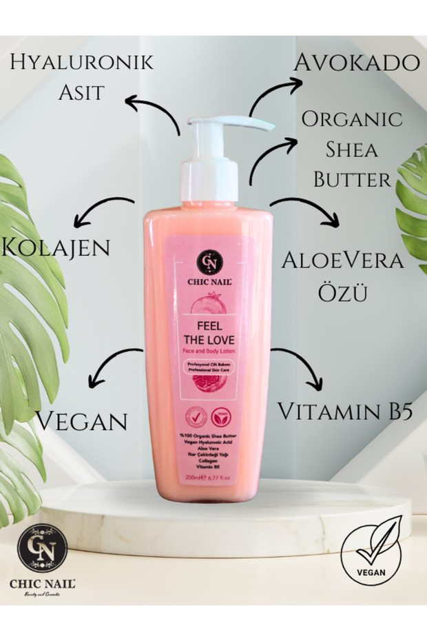 Vegan Face and Body Lotion Feel the Love - Collagen / Hyaluronic Acid / Aloevera Extract / Avocado Oil