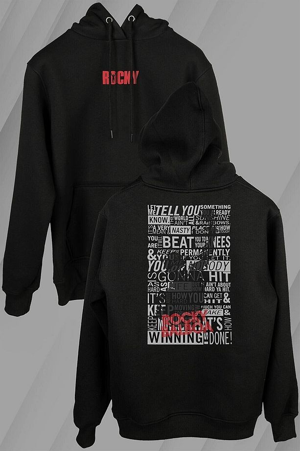 Rocky Balboa Ön Ve Arka Baskılı Unisex Siyah Sweatshirt - 1