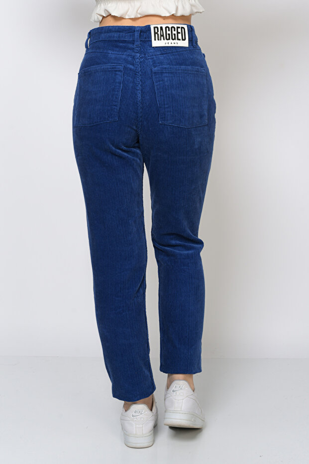 Cepli Fitilli Kadife Mom Pantolon-lacivert - 6