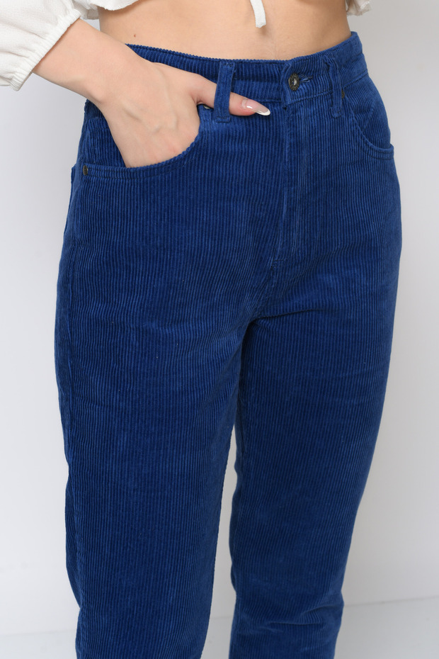 Cepli Fitilli Kadife Mom Pantolon-lacivert - 4