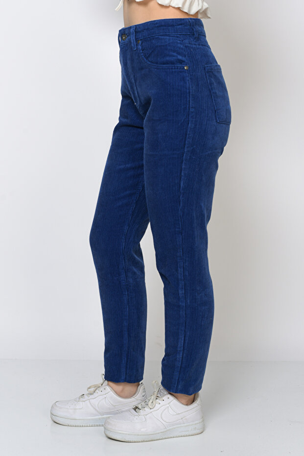 Cepli Fitilli Kadife Mom Pantolon-lacivert - 5