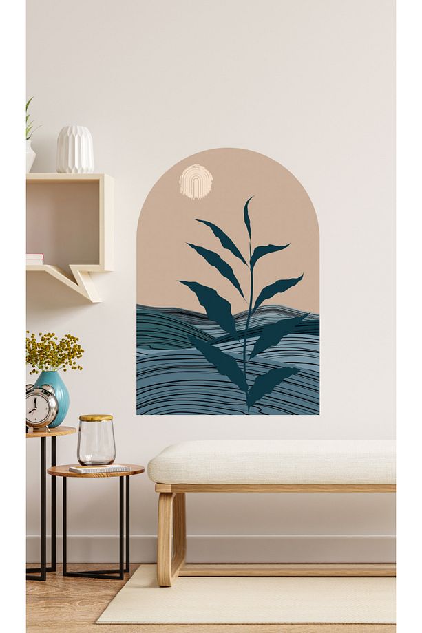 Bohem Kahverengi Mavi Mimari Arch Dekoratif Duvar Sticker - 1