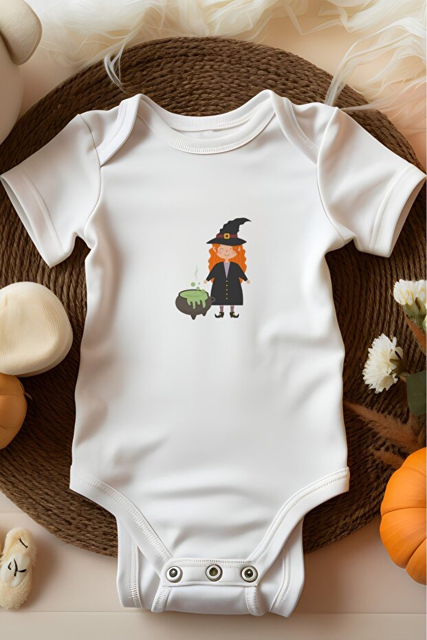 100% Cotton Organic Cute Witch Printed Baby Bodysuit 00099