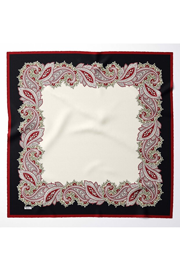 Large Size Silky Sura Rayon Scarf - Cream - Black - 120 X 120 cm