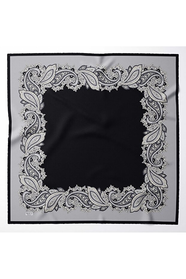 Large Size Silky Sura Rayon Scarf - Black - Gray