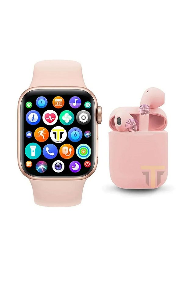Akıllı Saat T500 Plus +  Kablosuz Kulaklık Ikili Pembe Set Ios Android Uyumlu Smartwatch. - 1