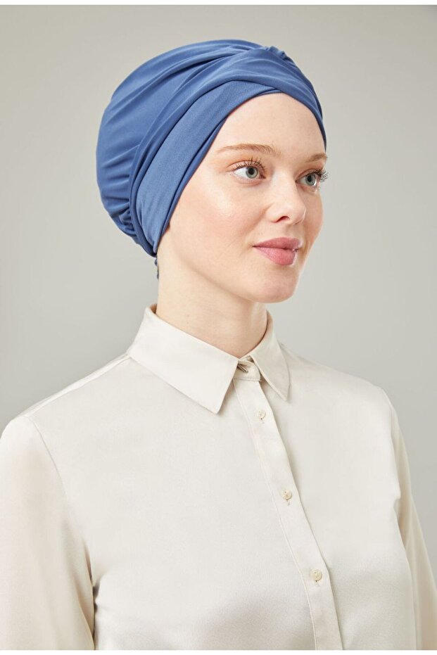 Women's Hijab Wrapped Bonnet Indigo