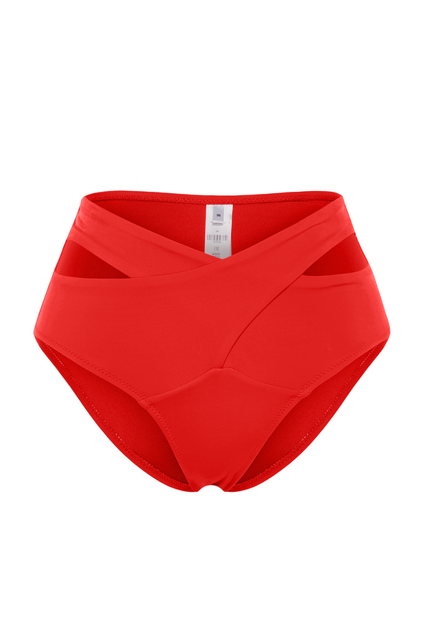 Kırmızı Cut Out Detaylı Hipster Yüksek Bel Bikini Altı TBESS20BA0184 - 6