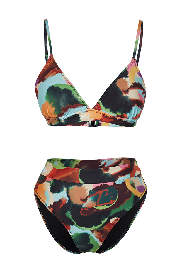 Soyut Desenli Üçgen Kaplı Hipster Yüksek Bel Bikini Takımı TBESS22BT0016 - 6