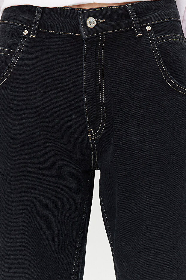 Siyah Yüksek Bel Denim Bermuda TWOSS24SR00023 - 4