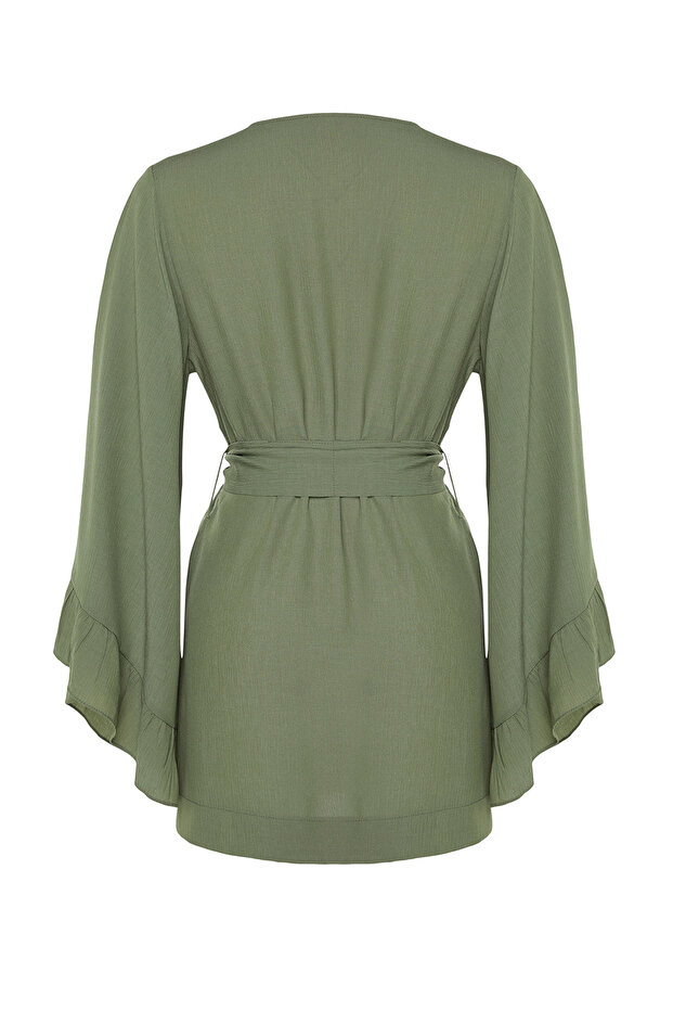 Haki Dokuma Plaj Mini Kuşaklı Kimono&Kaftan TBESS21KM0002 - 8