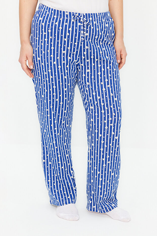 Lacivert Pamuklu Çizgili ve Kalpli Örme Pijama Altı TBBAW24IA00000 - 1