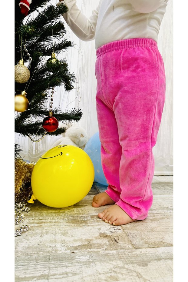 Pink Color Plain Velvet Fabric Girl's Trousers - Baby Girl Pants