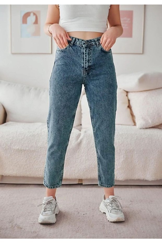 Mom Jean Snow Wash Women's High Waist Star Jean