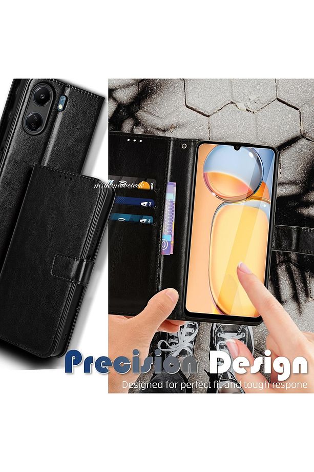 Xiaomi Redmi 13C Kılıf 360 Tam Kaplar Deri Dokulu Kapaklı Cüzdan Standlı Kartvizitli Tank Zırh Kapak - 3