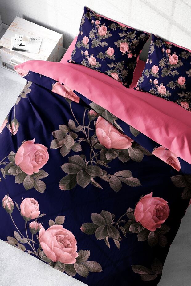 King Size Pink Noble Roses Natural Double Duvet Cover Set 220X240Cm