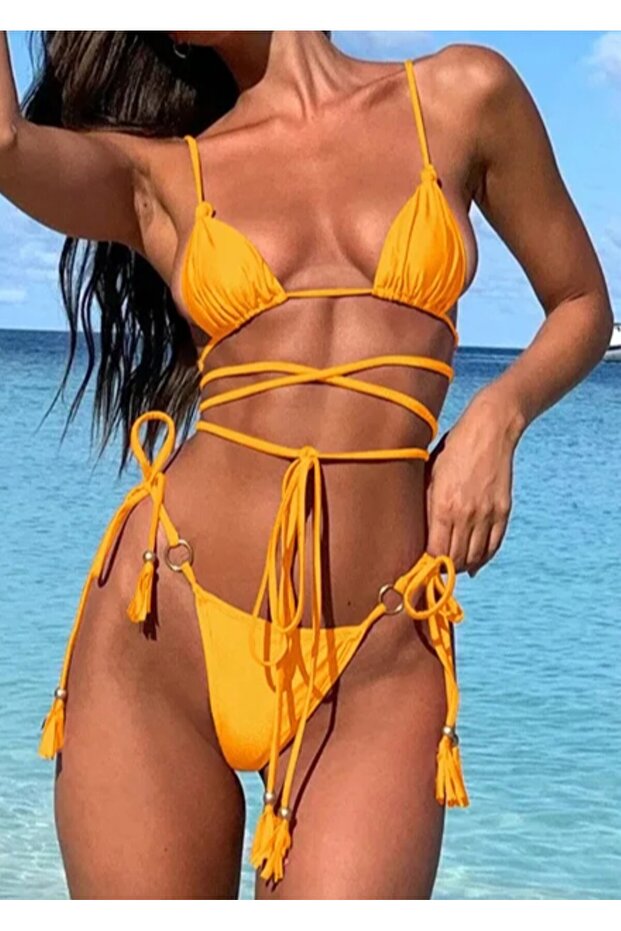 بيكيني أصفر مبطن وبطانة قابلة للإزالة - 2