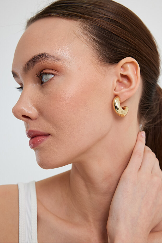 Gold Bombeli Kalın Halka Küpe - 2