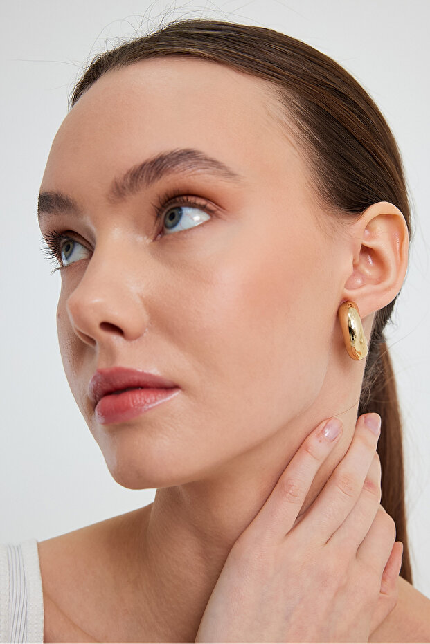 Gold Bombeli Kalın Halka Küpe - 6