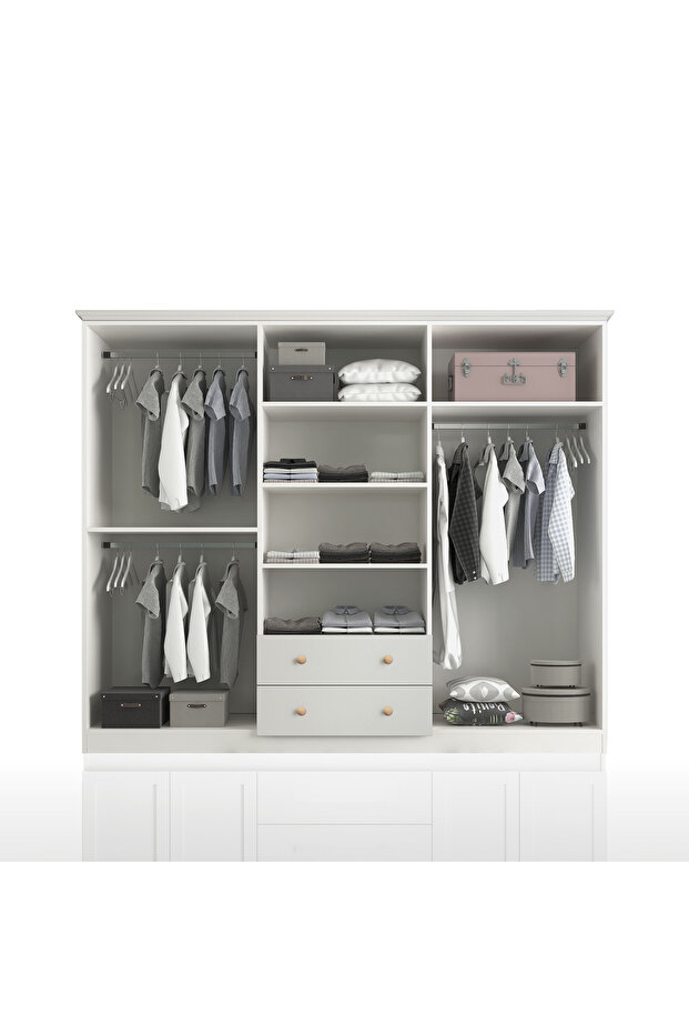 Side 6 Kapak 2 Çekmece Gardırop Ahşap Kulp Dolap - 4