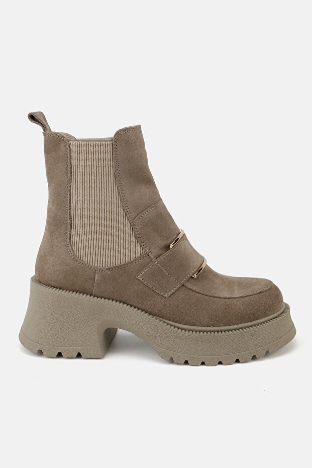 WOMEN'S MINK SUEDE GENUINE LEATHER THICK HEEL CHELSEA BOOTS & BOOTIES