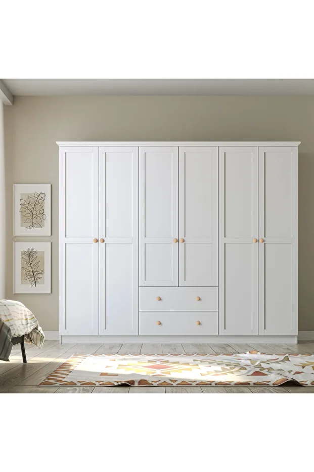 Side 6 Kapak 2 Çekmece Gardırop Ahşap Kulp Dolap - 2