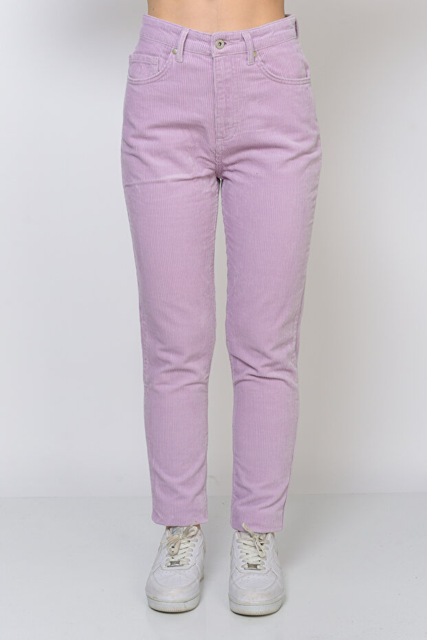 Cepli Fitilli Kadife Mom Pantolon- Lila - 2