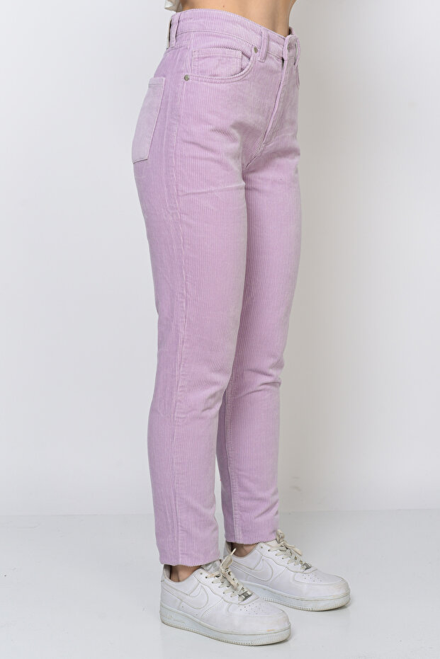 Cepli Fitilli Kadife Mom Pantolon- Lila - 5