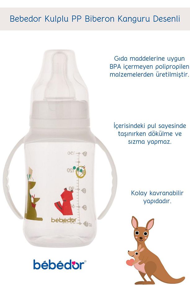 Kulplu PP Biberon 6-18 Ay Kanguru Desenli 150 ml - 2