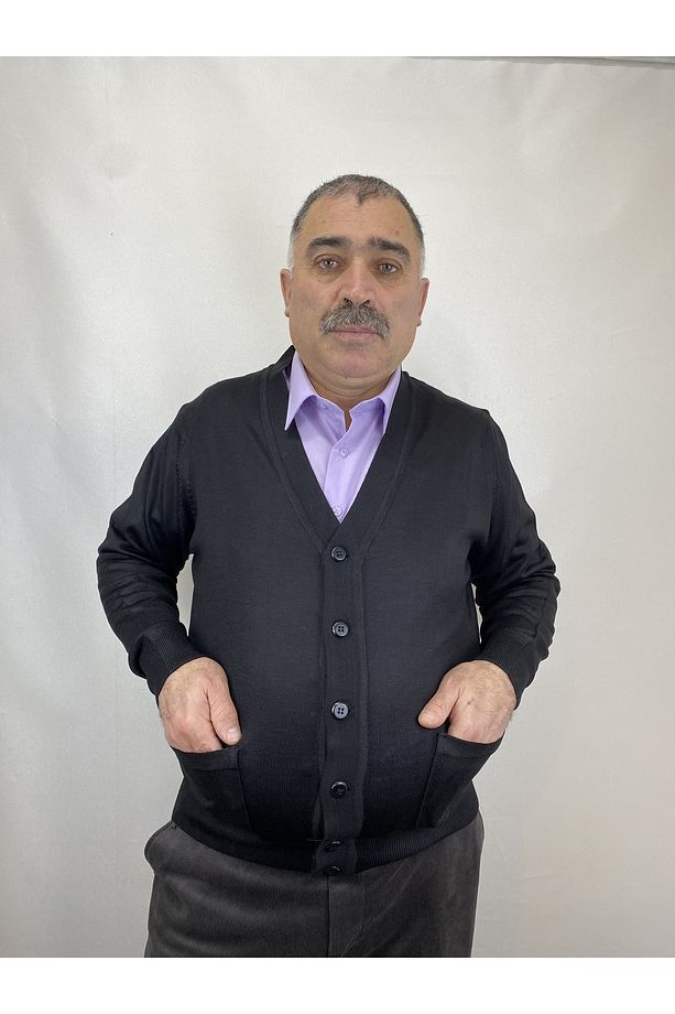 Erkek Orta Yaş Ve Üzeri Ince Yün Akrilik Triko Örgü Düğmeli Baba Hırka - 4