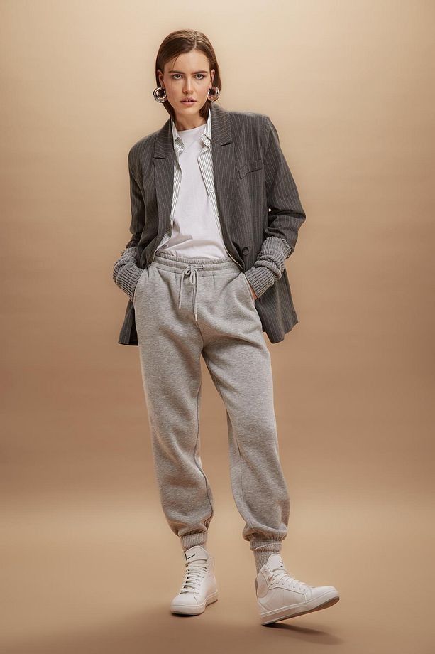 Standart Fit Kalın Jogger Eşofman Altı Bel Paça Lastikli Basic Düz Uzun Boy S7370az23wn - 1