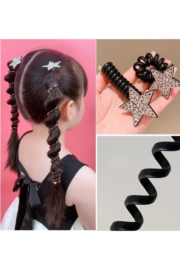 Pack of 2 New Trend Wrapped Star Jewelled Black Bow Buckle Glpş-8113