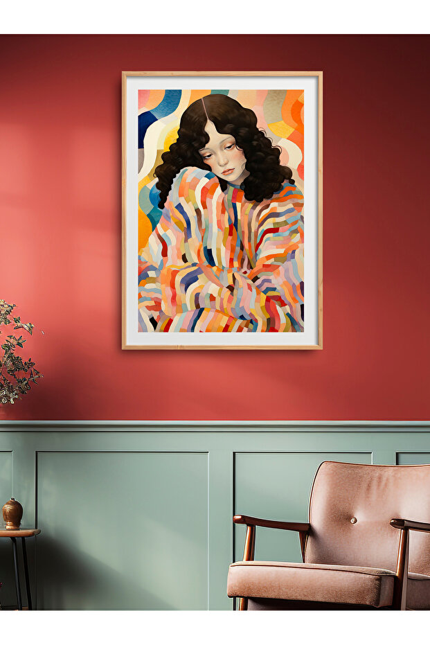 Single Framed Sitting Colorful Woman Painting Modern Art Poster Painting Tk/197