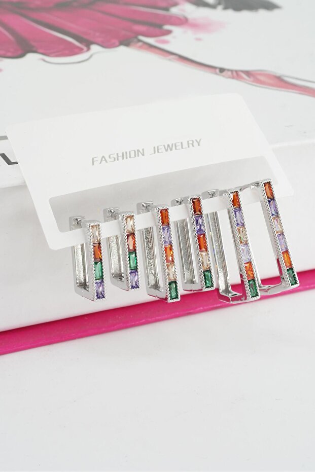 Women's Vip Series Mix Color Baguette Zircon Stone 6-Piece Earring Set