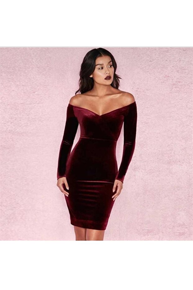 Kadın Mini Kadife Elbise - 1