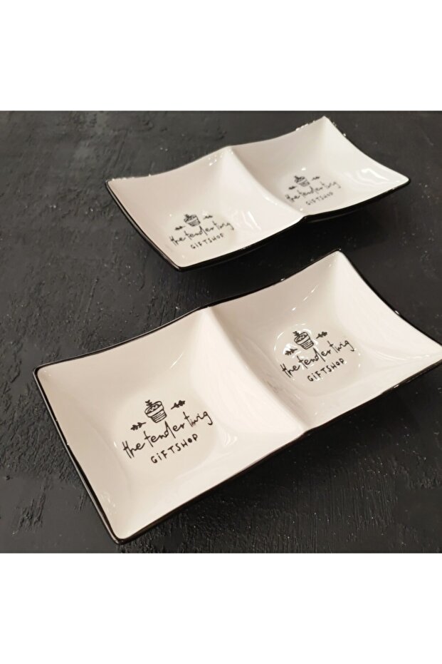 Two-Compartment Porcelain Snack Bowl Double - Presentation Bowl