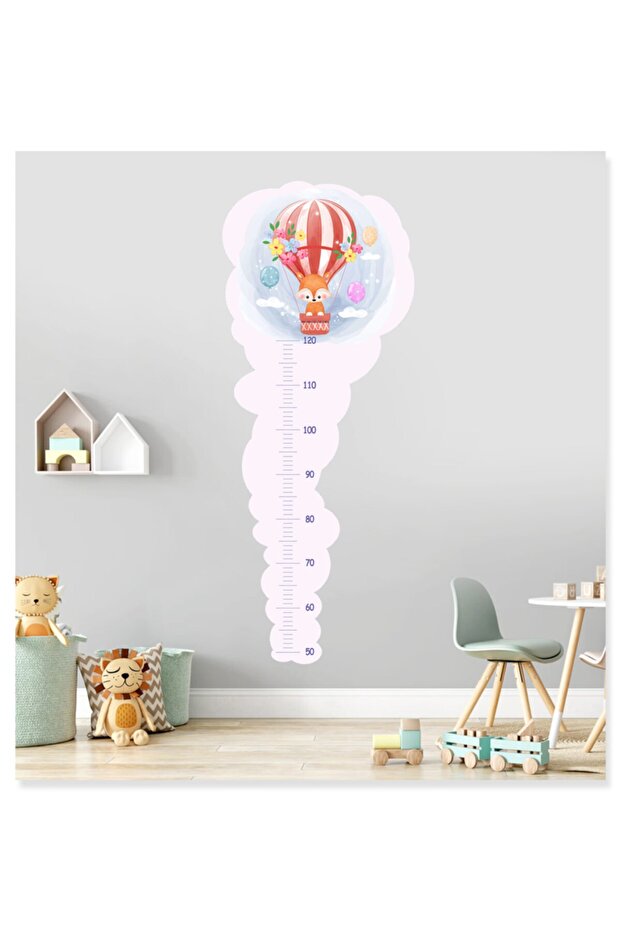 Fox in Flying Balloon Height Meter Children's Room Decorative Wall Sticker
