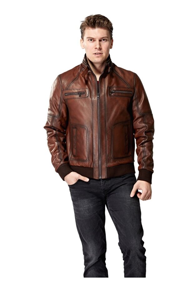 Erkek Taba Deri Mont - 1