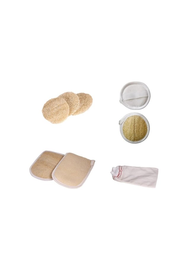 Natural Set 3-Piece Pumpkin Face Pad + Pumpkin Face Washcloth + Pocket Pumpkin Washcloth + Rubberized White Pouch