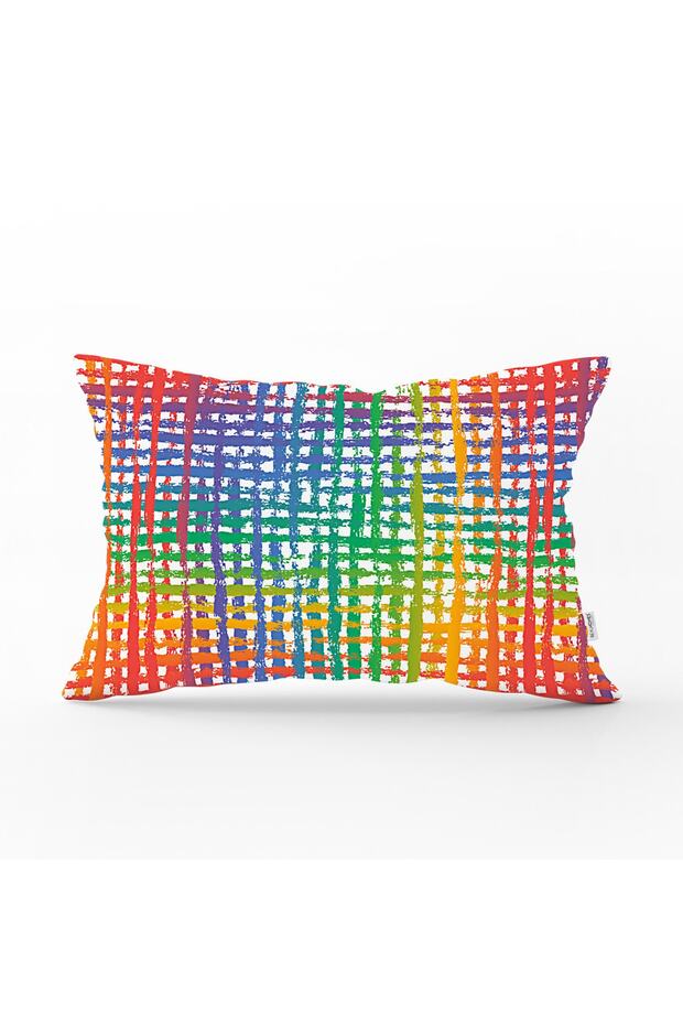 Colorful Striped Rainbow Patterned Rectangular Throw Pillow Cover